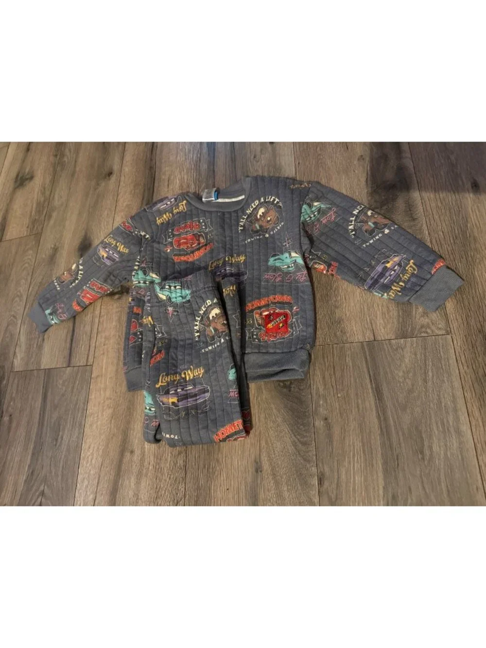 Disney Cars Boys Quilted Pajama Set Size 4 Gray With Colorful Character Print